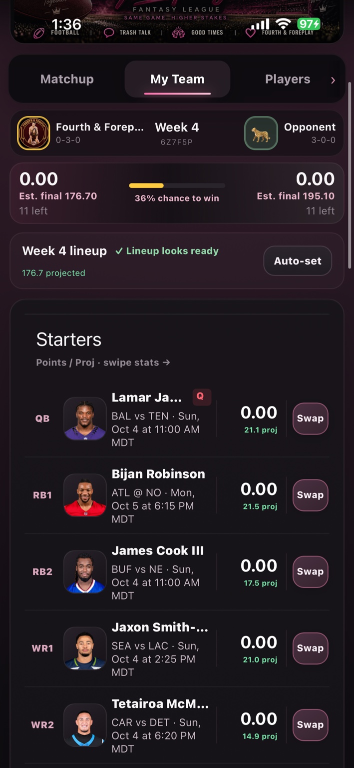 Fourth & Foreplay lineup screen